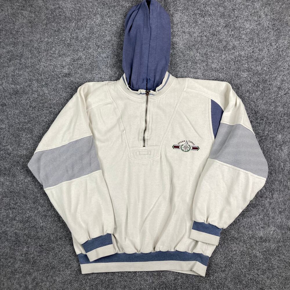 Todays News‎ Sweatshirt Mens XL Beige Blue 1/4 Zip Pullover Vintage 90s